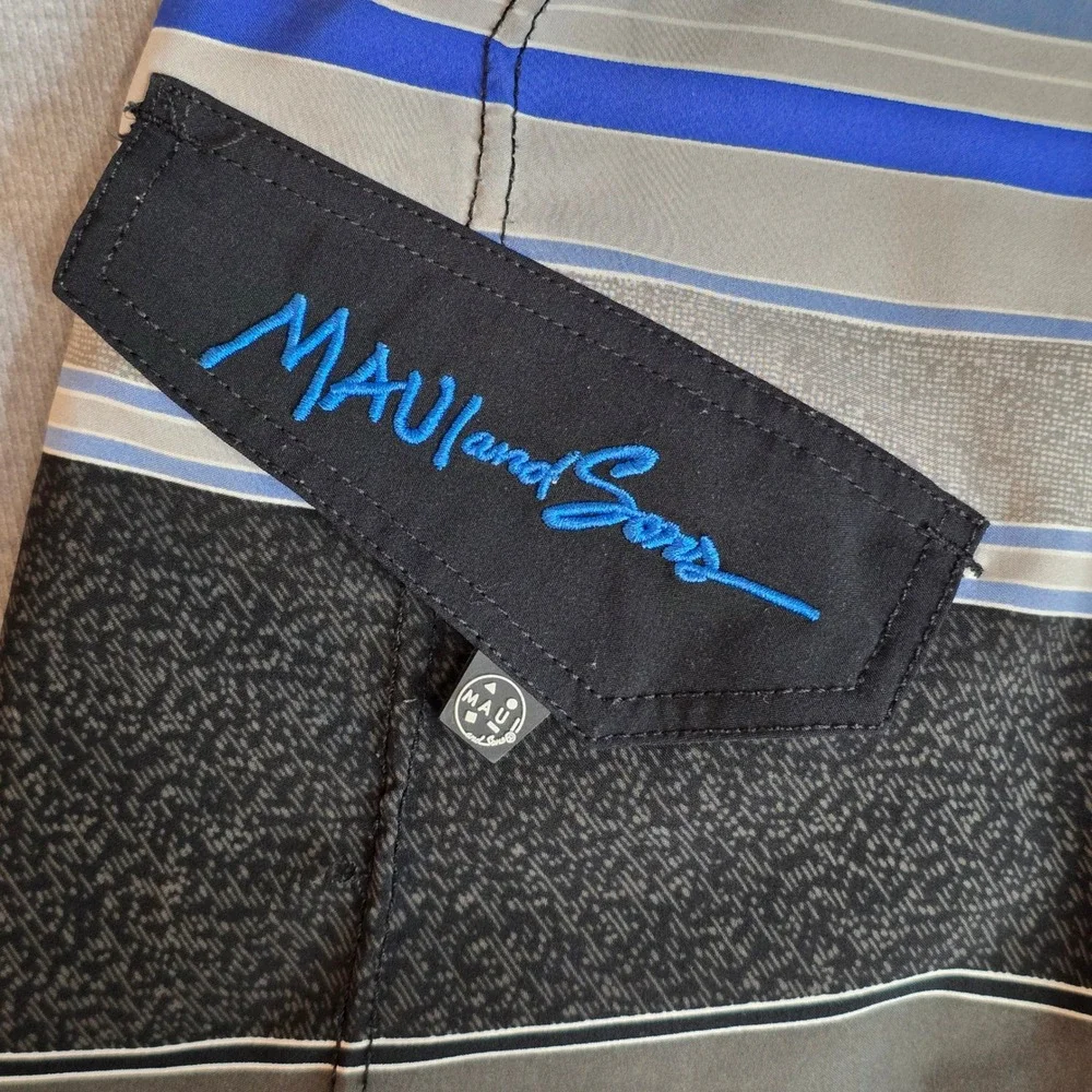 Lot of 2 Hurley Maui & Sons Board Shorts Mens 32 Black Tropical Striped Swim